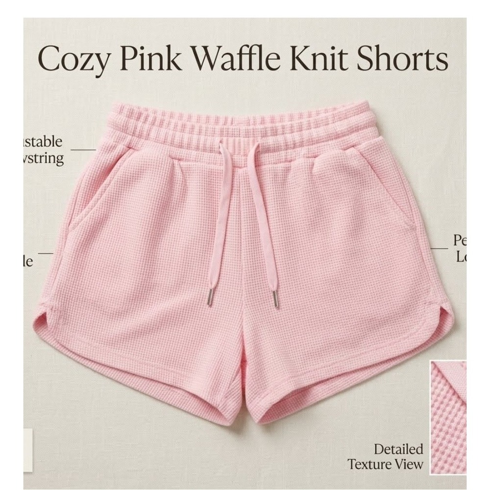 Comfrt Pink Waffle Knit Shorts Womens Small Lounge Athletic Drawstring Pockets